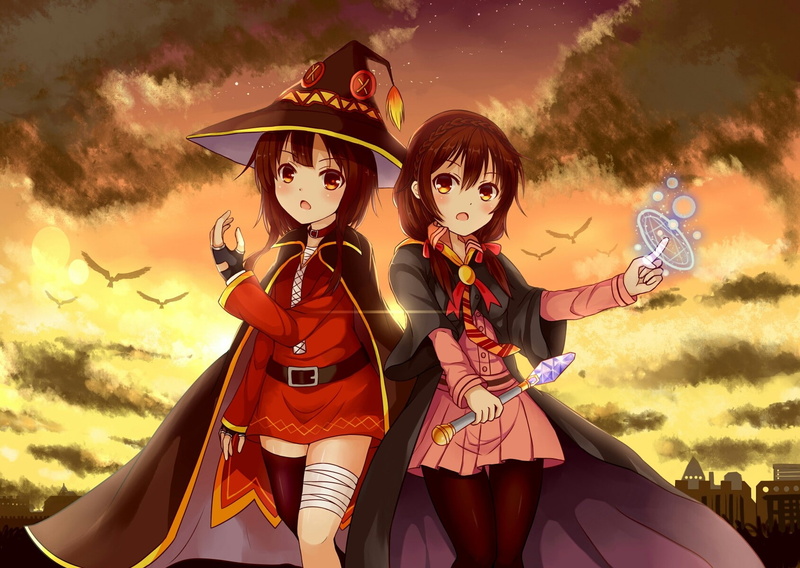 anime girls, Megumin, Kono Subarashii Sekai ni Shukufuku wo!, Yunyun (Konosuba), witch, anime, 720P, hat
