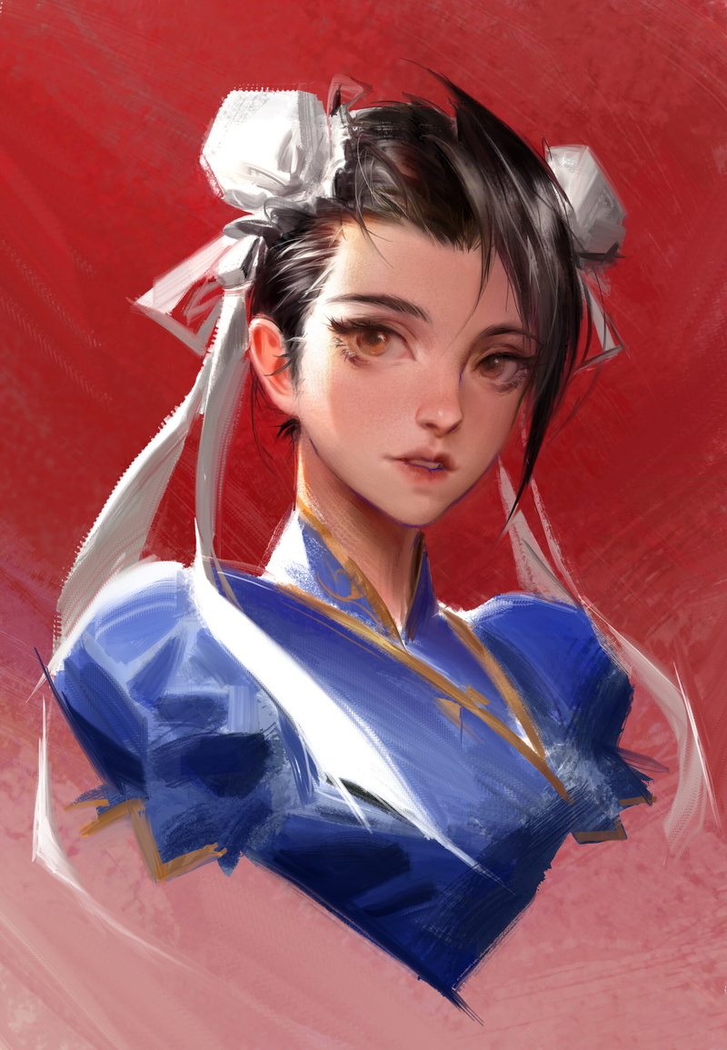 women, Chun-Li, video games, red background, Street Fighter, video game girls, video game art, Yawei Cao, Video Game Warriors, 2K