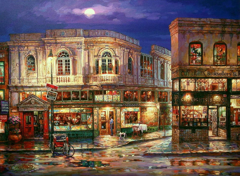 showcase, cityscape, ruined, cloud - sky, travel Destinations, no people, painting, nature, urban Scene, building, the moon, picture, store, 1080P, old