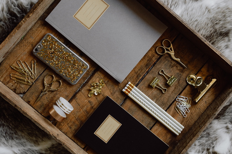 accessories, art and craft, pen, tray, wood - material, phone, indoors, high angle view, book, food and drink, office accesories, wooden, craft, flooring