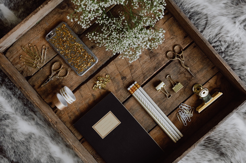 tray, still life, indoors, wooden, iphone, food and drink, domestic room, scissors, 5K, top view, office accesories, accessories, container, notepad, school