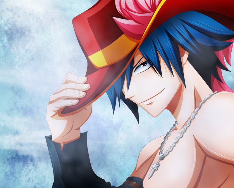 hat, sky, linkzerx9, real people, anime, art, multi colored, sensuality, people, gray fullbuster, Tale of fairy tail, females, portrait, 2K, young women