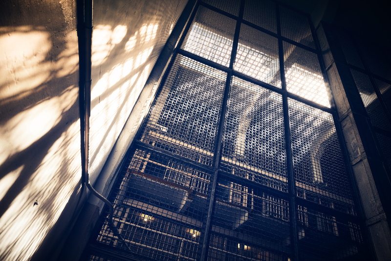 locked, california, architecture, window, dark, alcatraz island, wall, summer, pattern, nature, directly below, sunlight, bars, light, reflection, illuminated