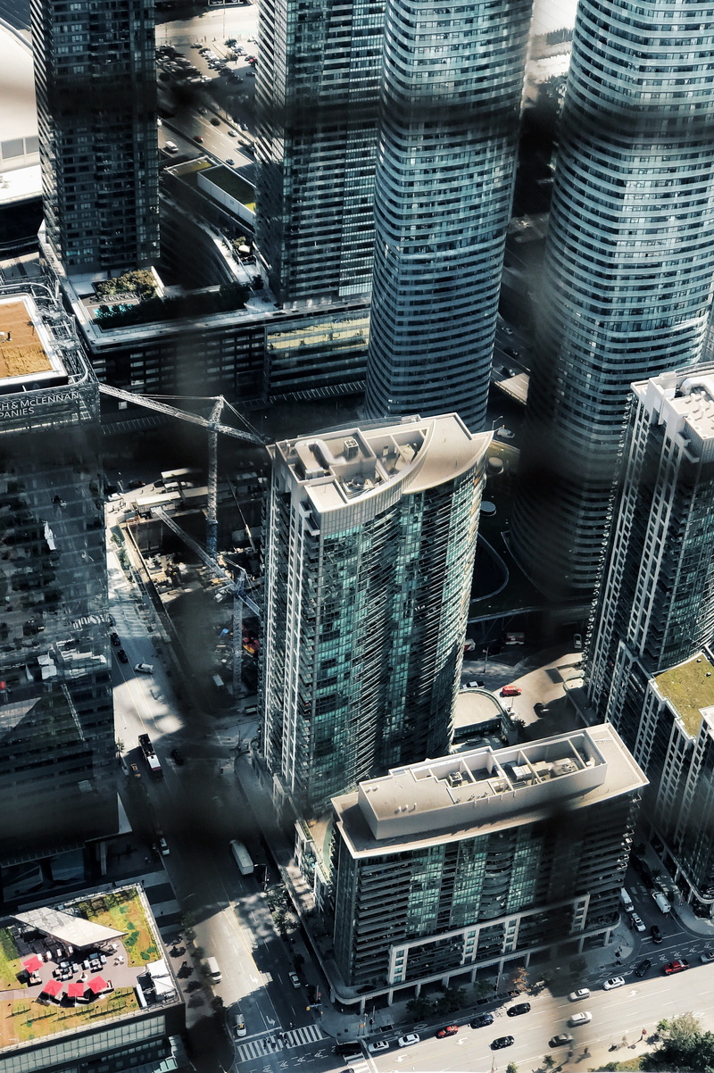 cityscape, building, city, built structure, financial district, toronto, street, human, poster, collage, angle, day, skyscraper, tall - high, rbc centre