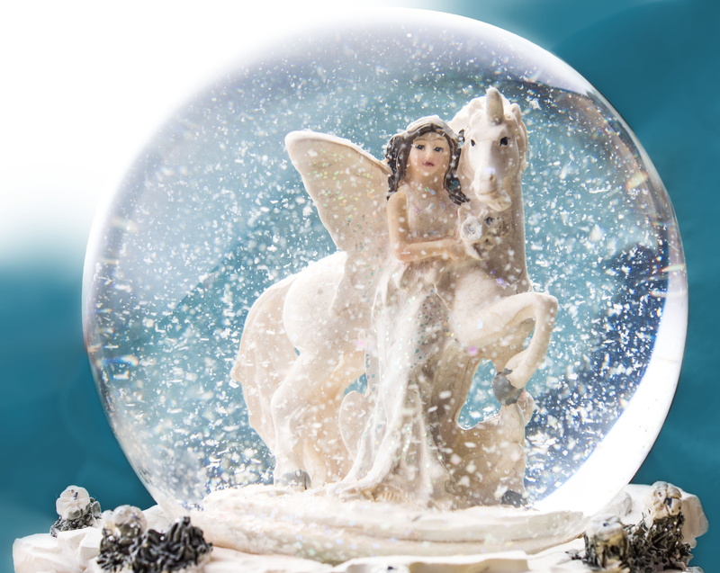 snow, fairytale, splashing, globe, figure, romantic, holiday, magic, winter mood, winter, fee, adult, fantasy, angel, winter dream, women, white, horse