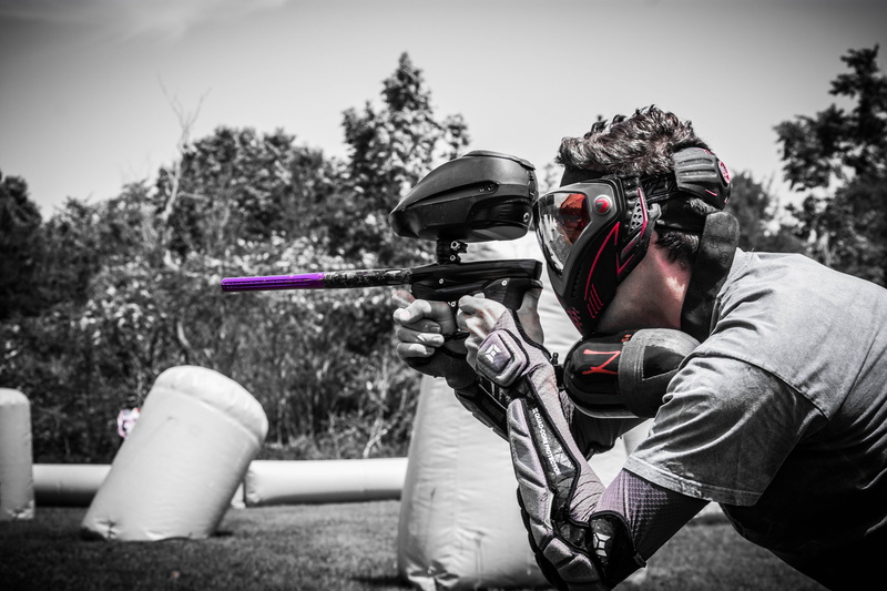uniform, helmet, paintballing, tree, marker, sport, day, fun, side view, clothing, shooting, competition, camouflage, nature, outdoors, gun, mask, leisure