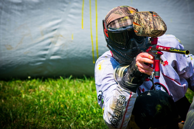 adult, sports, red, outdoor, player, shooting, gun, men, equipment, one person, day, hopper, real people, extreme, clothing, marker, river, outdoors, focus on foreground