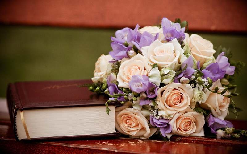 book, 1080P, white, peach, rose, 3d and abstract, bouquet, photo, purple, flowers, flower, petaled