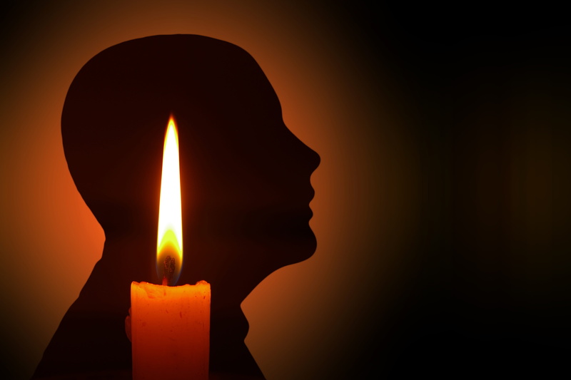 indoors, bright, sunset, heat - temperature, knowledge, vision, fire, hope, glowing, revelation, dark, light, copy space, hell, religion, profile view