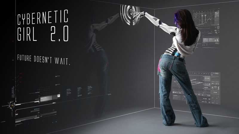 music, robot, digital composite, full length, 1080P, denim, child, jeans, offspring, people, s, two people, holding, women, digital art, arts culture and entertainment