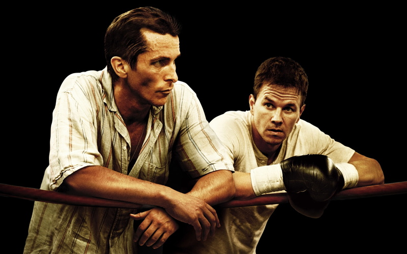 black background, Fighter, 1080P, the ring, gloves, The Fighter, ropes, poster, boxers, Christian Bale, Boxing, Mark Wahlberg