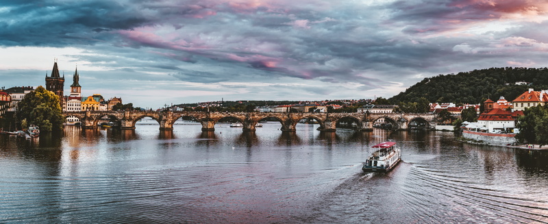 prague, mode of transportation, architecture, bridge - man made structure, passenger craft, charles bridge, bicycle, travel, river, reflections, arch bridge