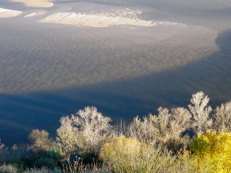 tranquil scene, no people, arid climate, margins, tranquility, scenics - nature, semi-arid, winter, snow, river, beauty in nature, cold temperature, high angle view