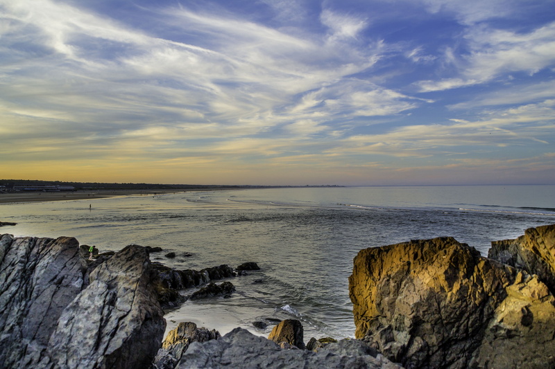 beach, Ogunquit, ocean, shadows, sky, Marginal, Wells  beach, boulder, sea, Way, rocks, body of water, Perkins, Cove, canon, body, vacation, gray, Sunset