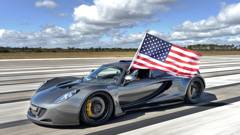 test drive, roadster, speed, 4K, car, USA, Hennessey Venom GT, grey, Hennessey Performance Engineering, supercar, Worlds Fastest Edition, flag, Lotus Exige