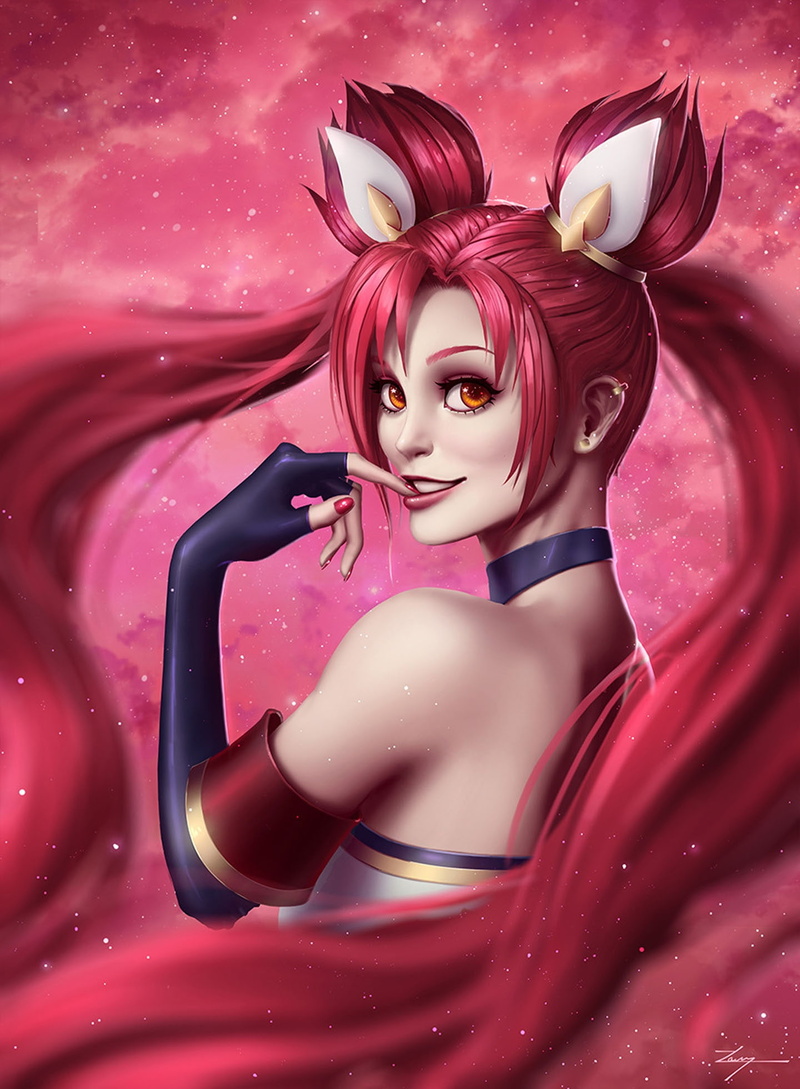 digital, 1080P, girl, legends, guardian, painting, art, tumblr, cute, league, lol, beautiful, jinx, skin, artist, star, portait, redhair, pretty, fanart