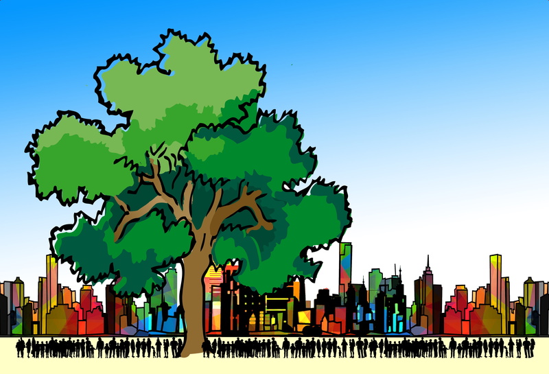 residents, built structure, protection, building exterior, front, inhabitants, no people, illustration, human, clear sky, water, global communications