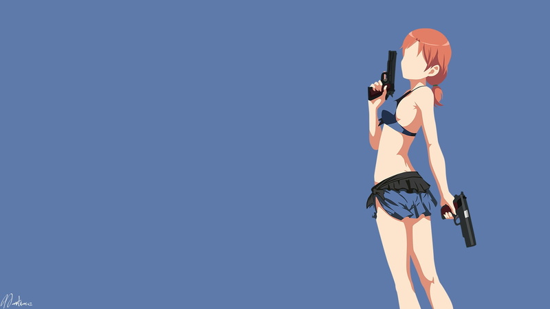 Weapon, Anime, Gun, 1080P, Orange Hair, Assassination Classroom, Minimalist, Rinka Hayami, Skirt, Bikini, Pistol