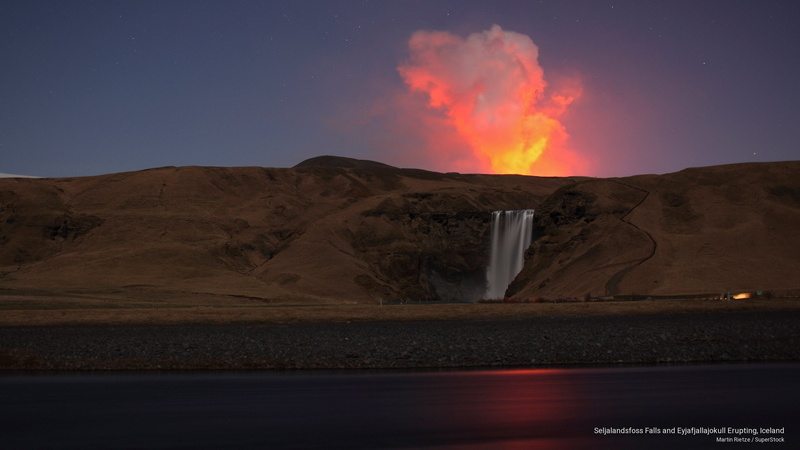erupting, 2K, Nature, falls, eyjafjallajokull, iceland, seljalandsfoss