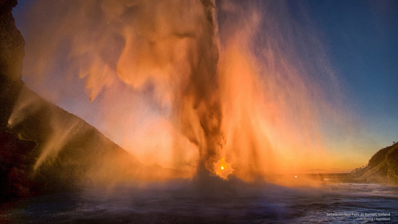 falls, sunset, iceland, seljalandsfoss, 2K, Waterfalls