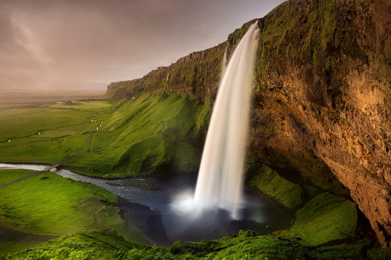 1080P, trail, Seljalandsfoss waterfall, greens, river, rocks, the bridge, waterfall, Iceland