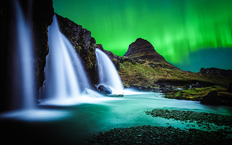 idyllic, 4K, water, rock, long exposure, sea, power in nature, astronomy, night, land, beauty in nature, k, green color, power, sky, nature, no people