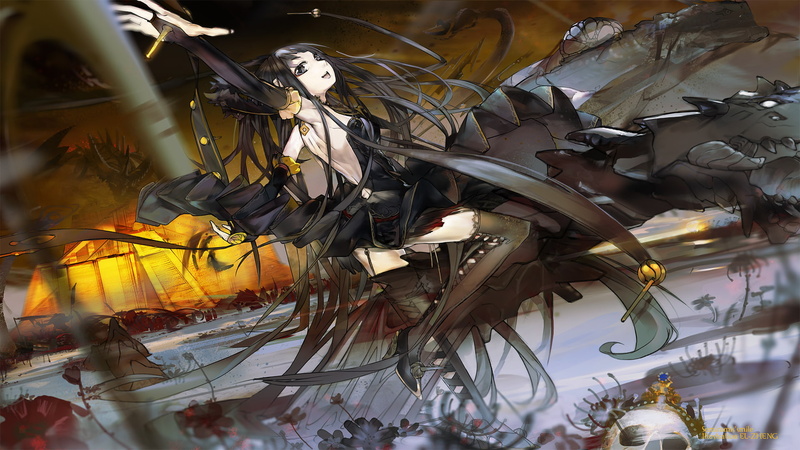 1080P, night, semiramis, apocrypha, dragon, stockings, thighhighs, black, el zheng, hair, fate, stay, eyes