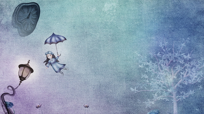 fantasy art, 1080P, paint, clock, child, tree, surrealistic, umbrella, surrealism, art