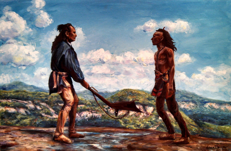 clouds, The last of the Mohicans, figure, rocks, the Indians, 2K, the sky, the fight