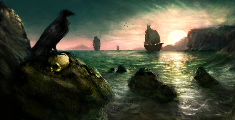 animal, figure, sunset, cultures, dusk, coastline, rock - Object, bird, wave, seascape, beauty In Nature, animal wildlife, ships, scenics - nature, 1080P