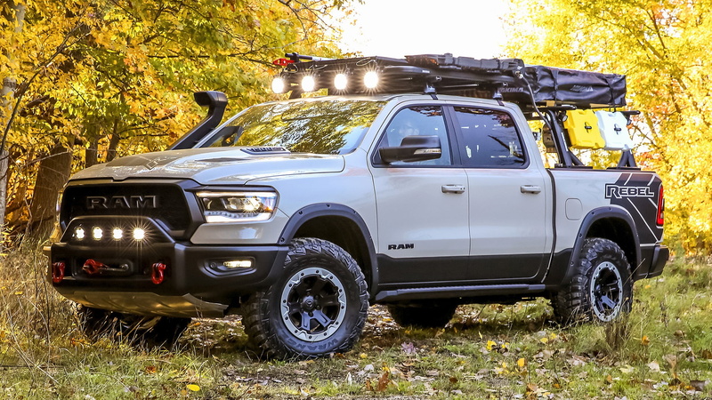car, Ram, forest, tuning, 1080P, machine, lights, Ram 1500 Rebel OTG, side, pickup, SUV, Ram 1500