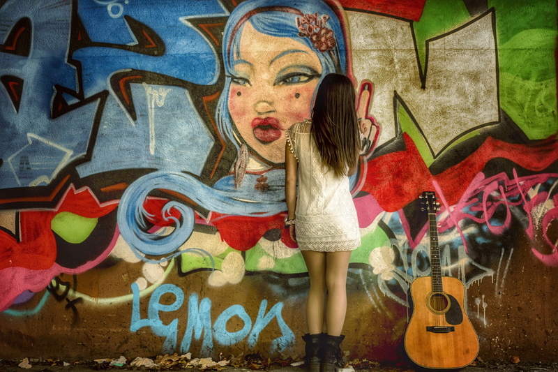 girl, 2K, guitar, wall, grafiti