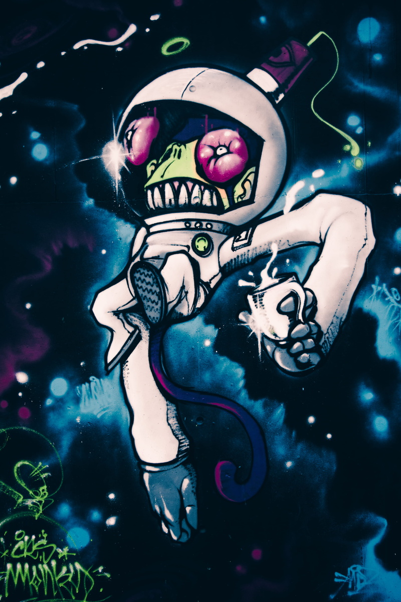 adult, art and craft, close-up, hand, young women, atronaut, young adult, one person, astronaut, space monkey, looking at camera, graffiti, human body part