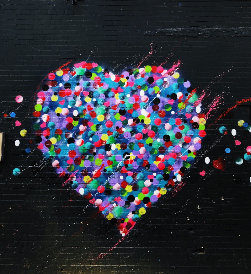 table, 2K, directly above, art, multicolored, heart shape, shape, wall, sweet food, still life, food, heart, no people, sweet, love, large group of objects