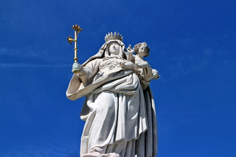travel destinations, low angle view, outdoors, Mother, holy maria, sky, no people, Statue, representation, craft, architecture, female likeness, art and craft