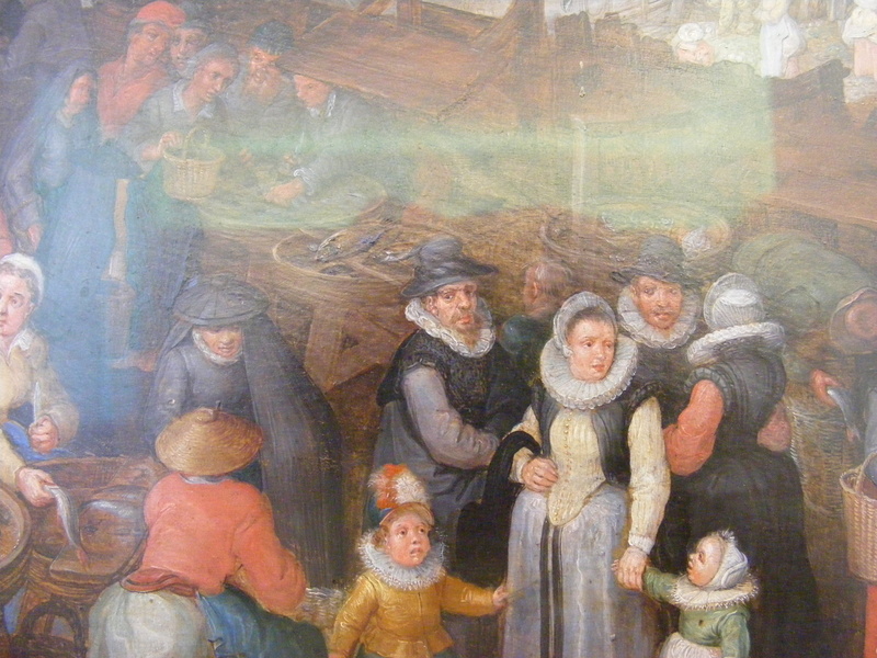 detail of the artists family, 2K, 1603, Big fish market, Jan Brueghel The Elder (Velvet)