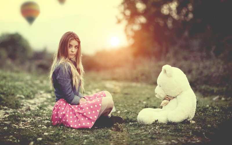 women, outdoors, one person, females, grass, childhood, stuffed toy, pretty girl pictures 1920x1200, emotion, 1080P, child, real people, lifestyles, nature