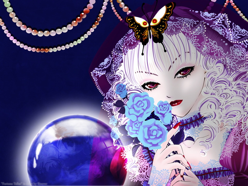 fortune, 720P, eyes, crystal, pov, babes, girl, original, face, teller, ball, flowers, anime