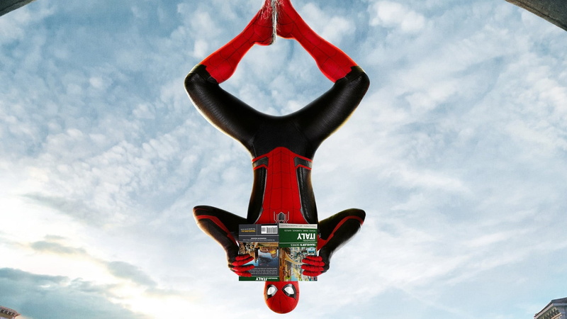 Spider-man, Clouds, Spider-man far from home, Web, Hanging, Costume, Journal, Italy, 1080P, Spider-man Return home, The sky