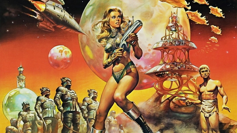 futuristic, sci fi, moon, females, fonda, barbarella, 1080P, movies, planet, jane, laser, spaceship, weapons, warrior, women, guns, blonde