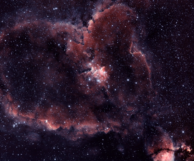 2K, galaxy, heart, black, pink, IC 1805, nebula