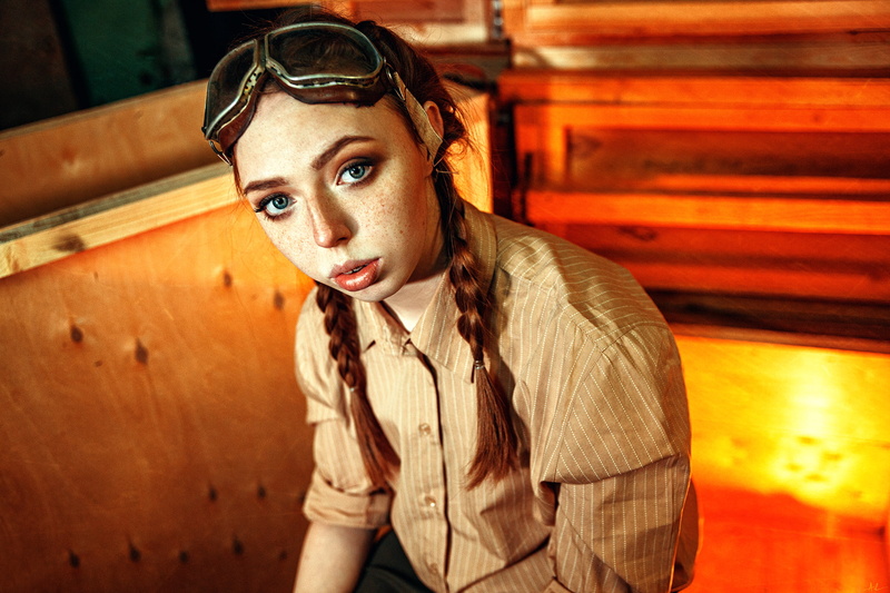 glasses, Kirill Averyanov, Olesya, braids, freckles, 1080P