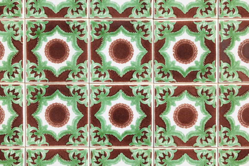 ornate, plant part, repetition, Tiles, Covering, green color, Portugal, directly above, pattern, leaf, side by side, full frame, Wall, architecture, regular