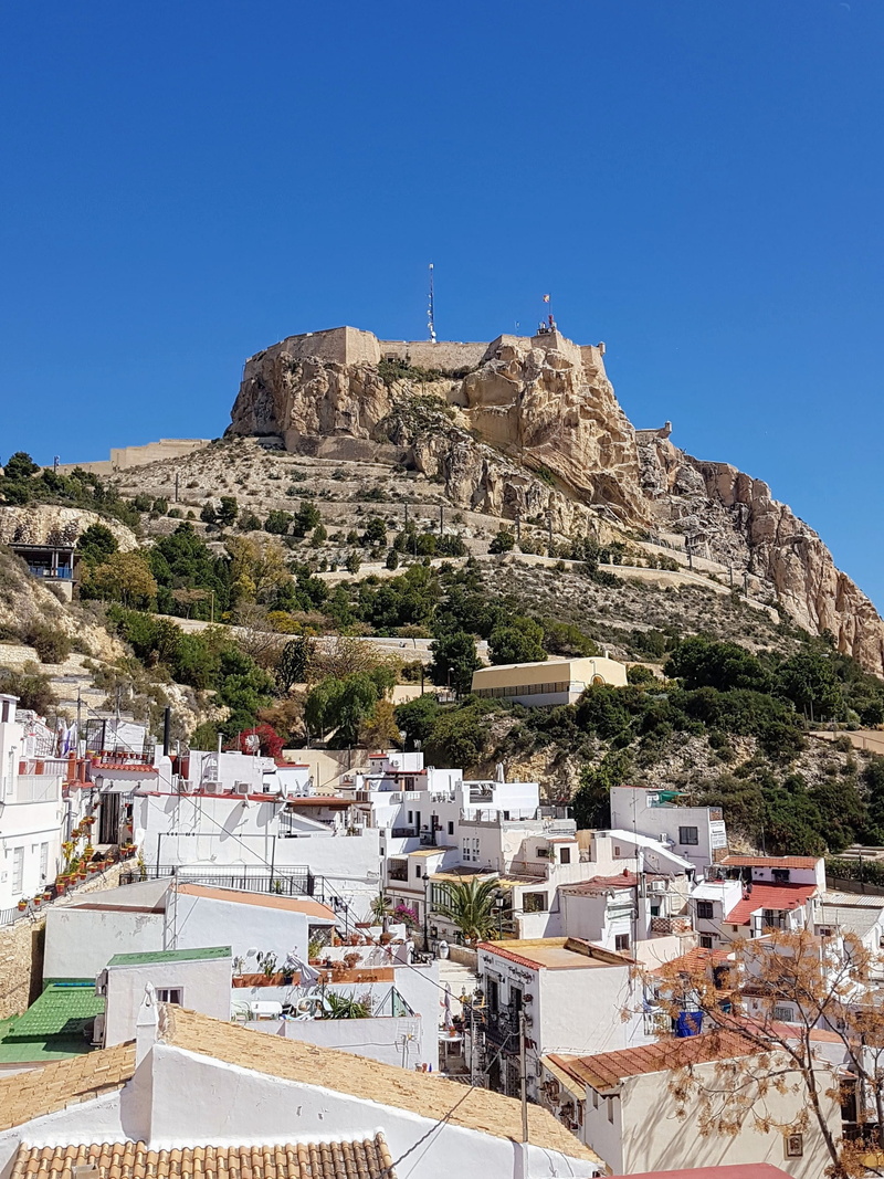 mountain, town, building, alicante, house, castle, residential district, 2K, day, no people, land, plant, rock - object, built structure, rock formation