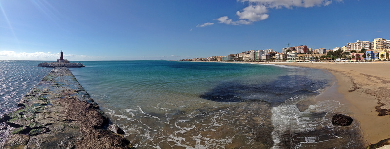 outdoors, vila joiosa, sea, alicante, calm, built structure, cloud - sky, mediterranean, city, buildings, coastline, 5K, summer, peaceful, beauty in nature