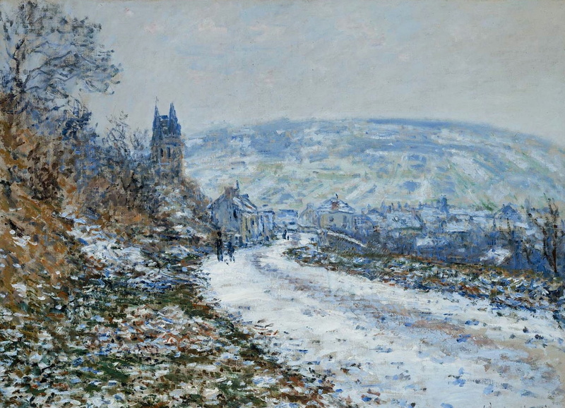 Claude Monet, landscape, On the Approach to the Village of Vétheuil in Winter, 1080P, picture