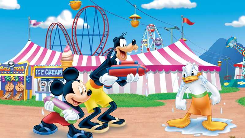 games, water, maus, duck, summer, hd, pluto, cartoon, 1080P, gun, miki, spraying, donald