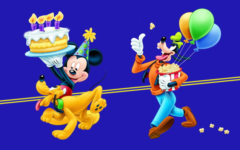 gofy, hd, pluto, miki, balloons, celebration, birthday, candles, cake, 1080P, desktop, maus