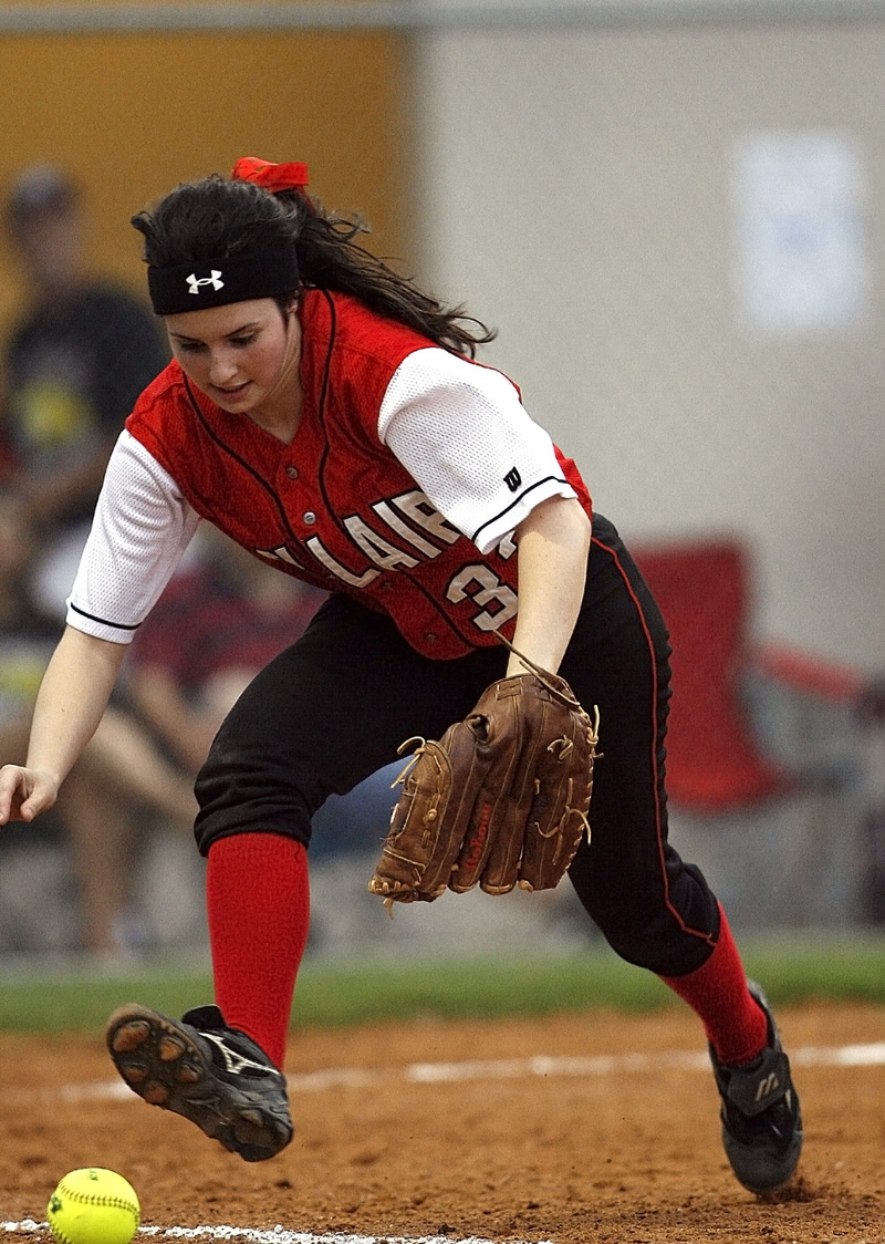 focus on foreground, men, Ball, sport, Softball, young women, dirty, young men, play, intense, teenager, young adult, Player, infield, high school, concentrating