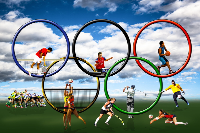 nature, circle, shape, activity, sign, olympic, standing, skill, olympia, day, men, sky, group of people, leisure activity, teamwork, athlete, geometric shape
